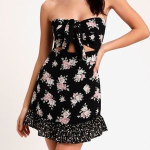 Frances Black Floral Print Strapless Tie-Front Min